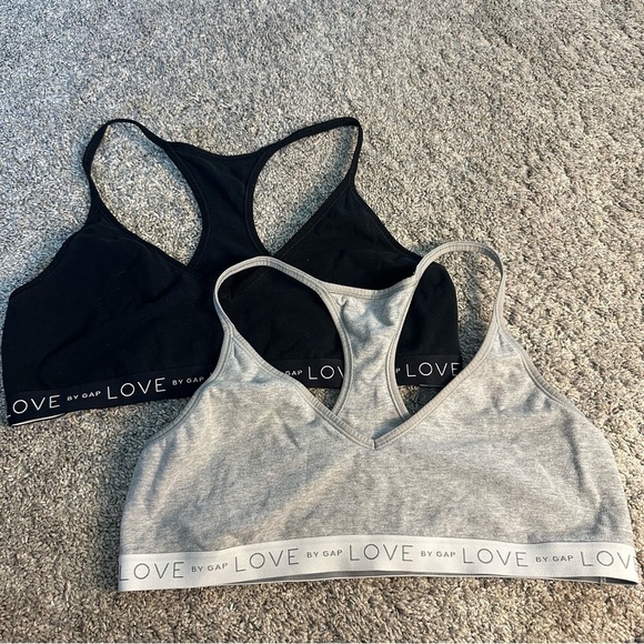 GAP LOVE White Stretch Cotton Bralette XL Set of 2! Black gray pullover Bra soft - Picture 1 of 12